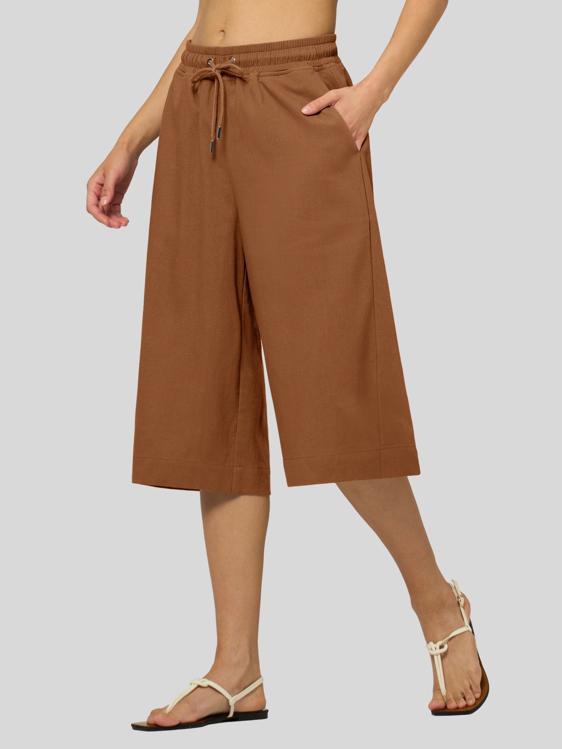 Women's Cotton Linen Easy Wide-Leg Capris