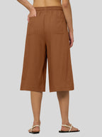 Women's Cotton Linen Easy Wide-Leg Capris