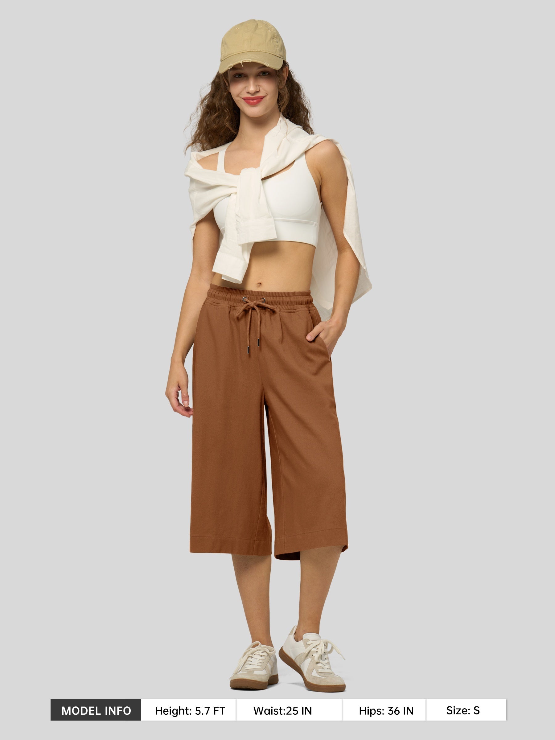 Women's Cotton Linen Easy Wide-Leg Capris