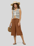 Women's Cotton Linen Easy Wide-Leg Capris