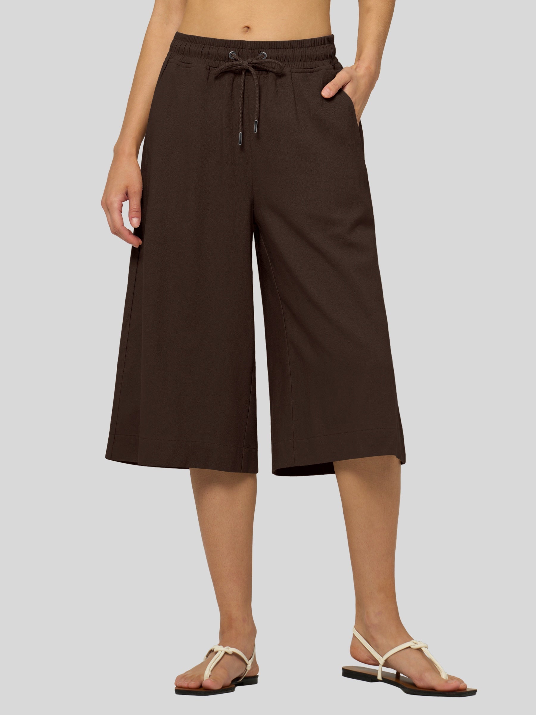 Women's Cotton Linen Easy Wide-Leg Capris