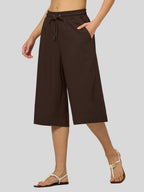 Women's Cotton Linen Easy Wide-Leg Capris