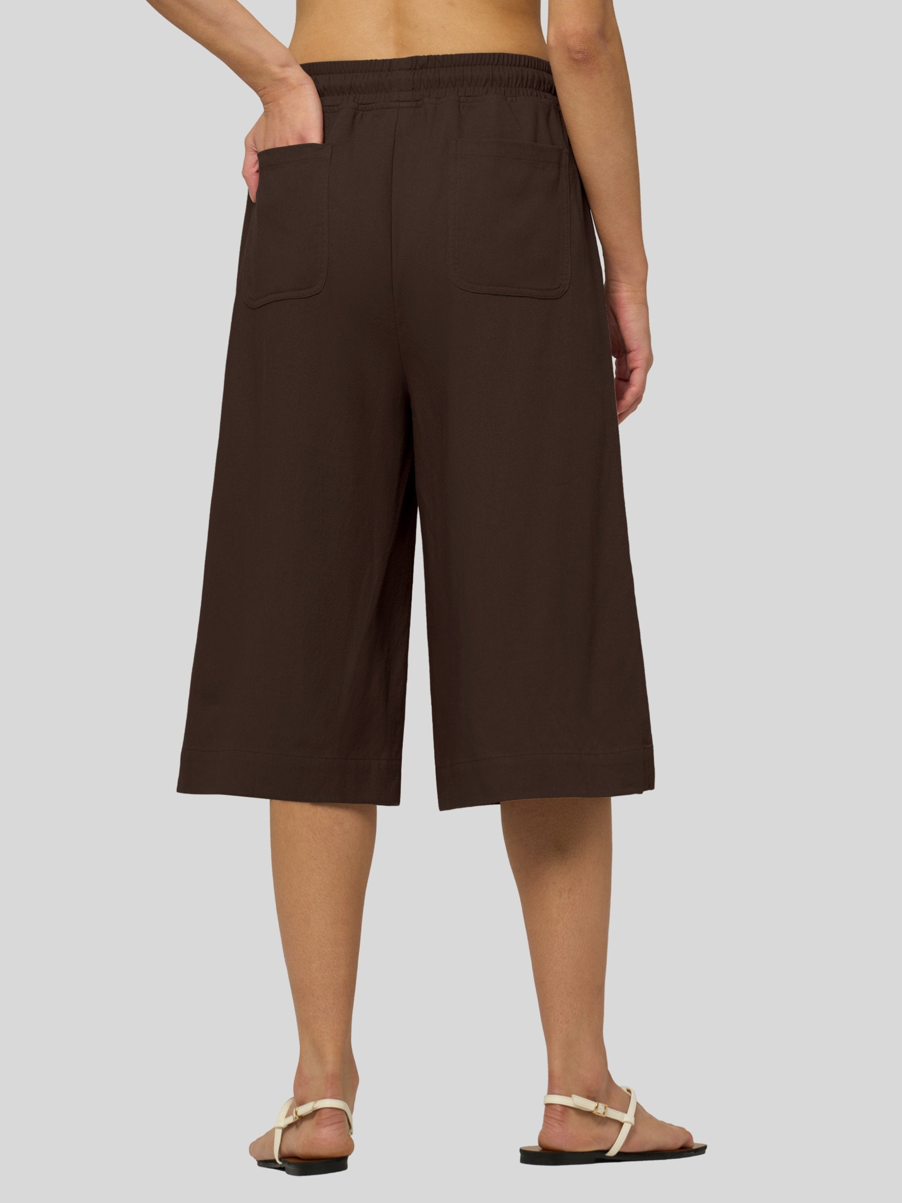 Women's Cotton Linen Easy Wide-Leg Capris