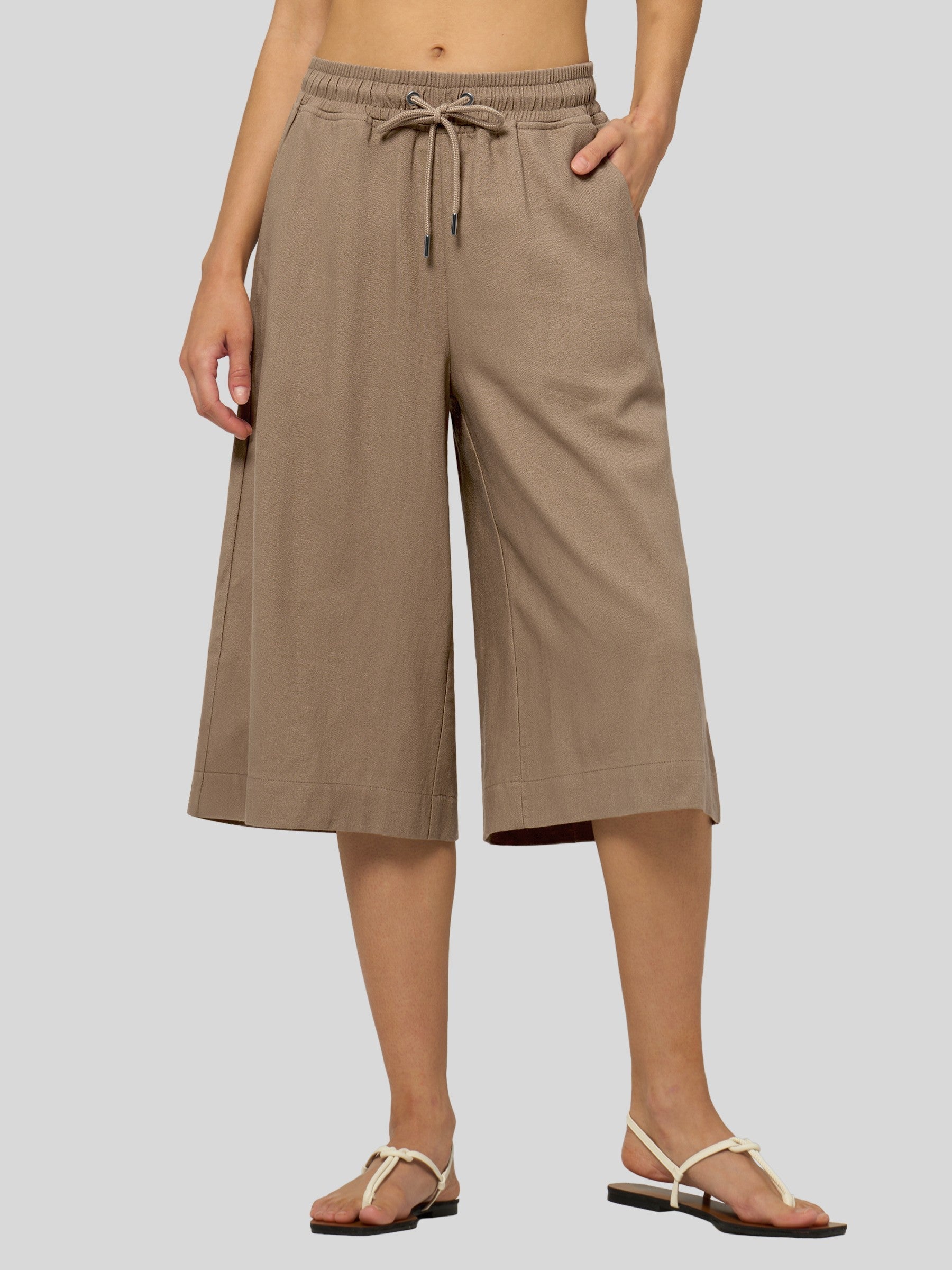 Women's Cotton Linen Easy Wide-Leg Capris