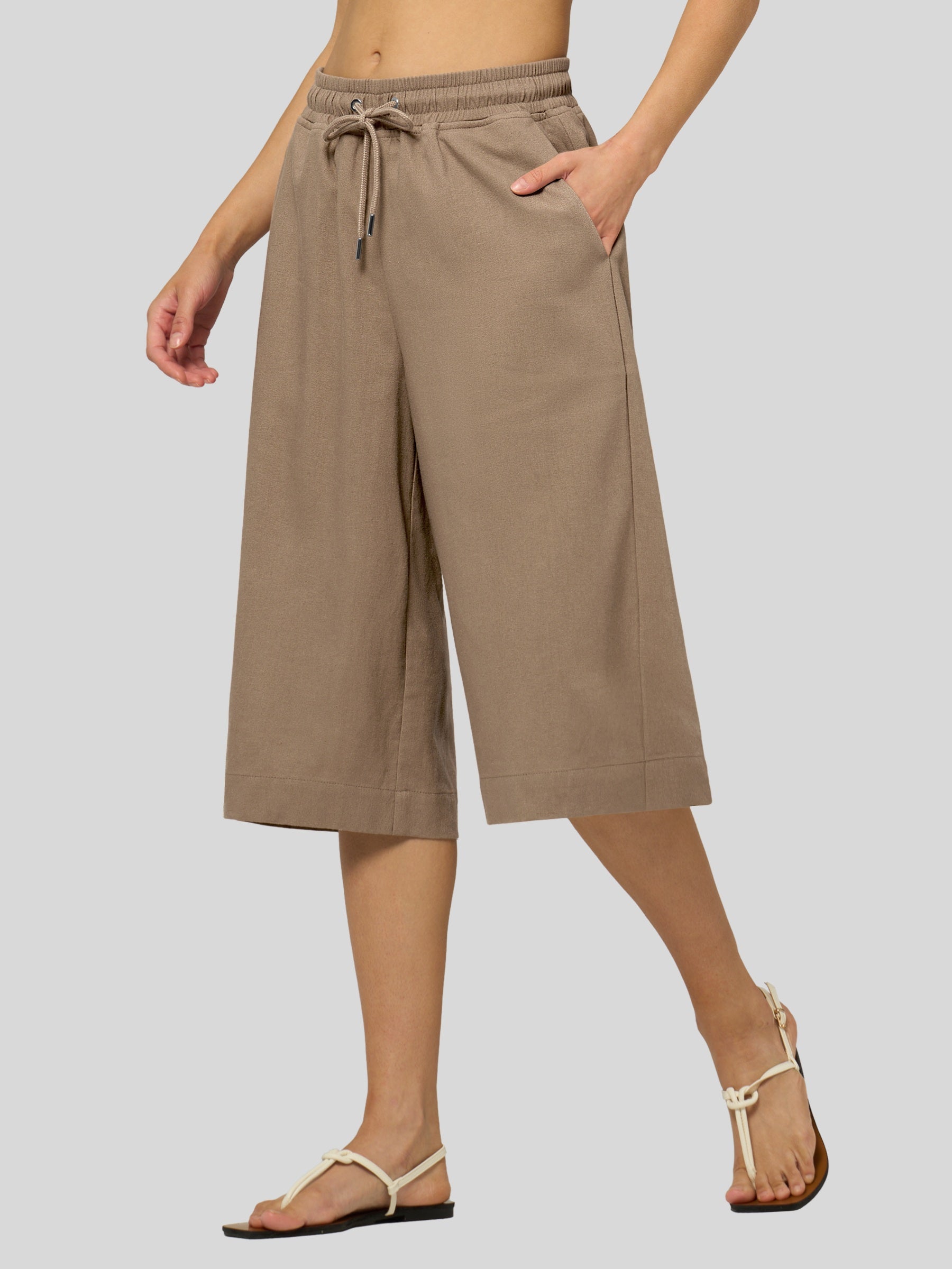 Women's Cotton Linen Easy Wide-Leg Capris