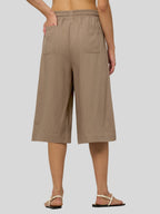 Women's Cotton Linen Easy Wide-Leg Capris