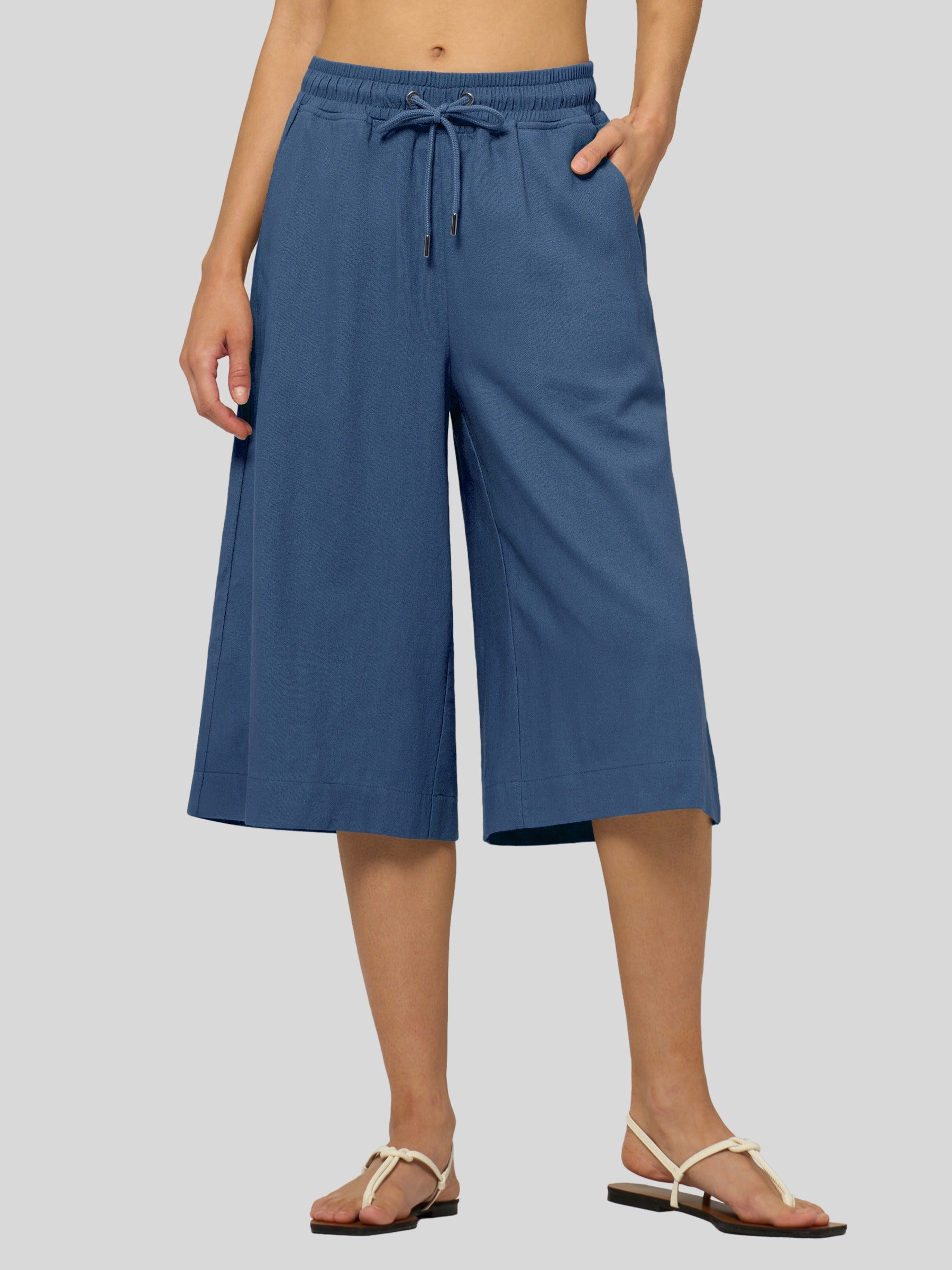 Women's Cotton Linen Easy Wide-Leg Capris