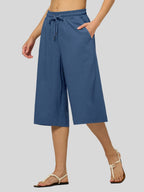 Women's Cotton Linen Easy Wide-Leg Capris