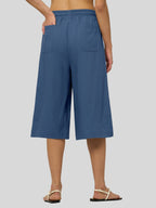 Women's Cotton Linen Easy Wide-Leg Capris