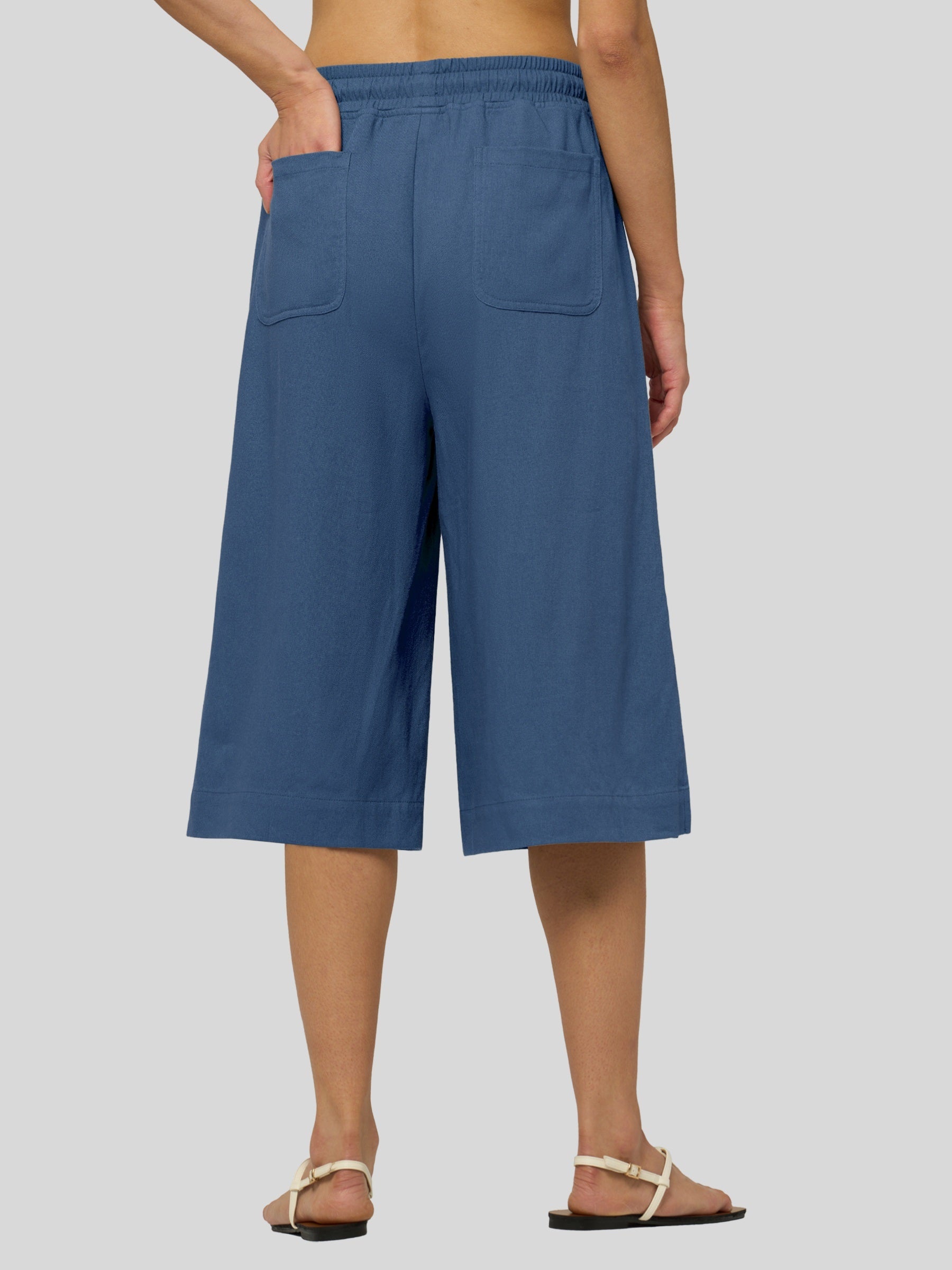 Women's Cotton Linen Easy Wide-Leg Capris