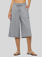 Women's Cotton Linen Easy Wide-Leg Capris