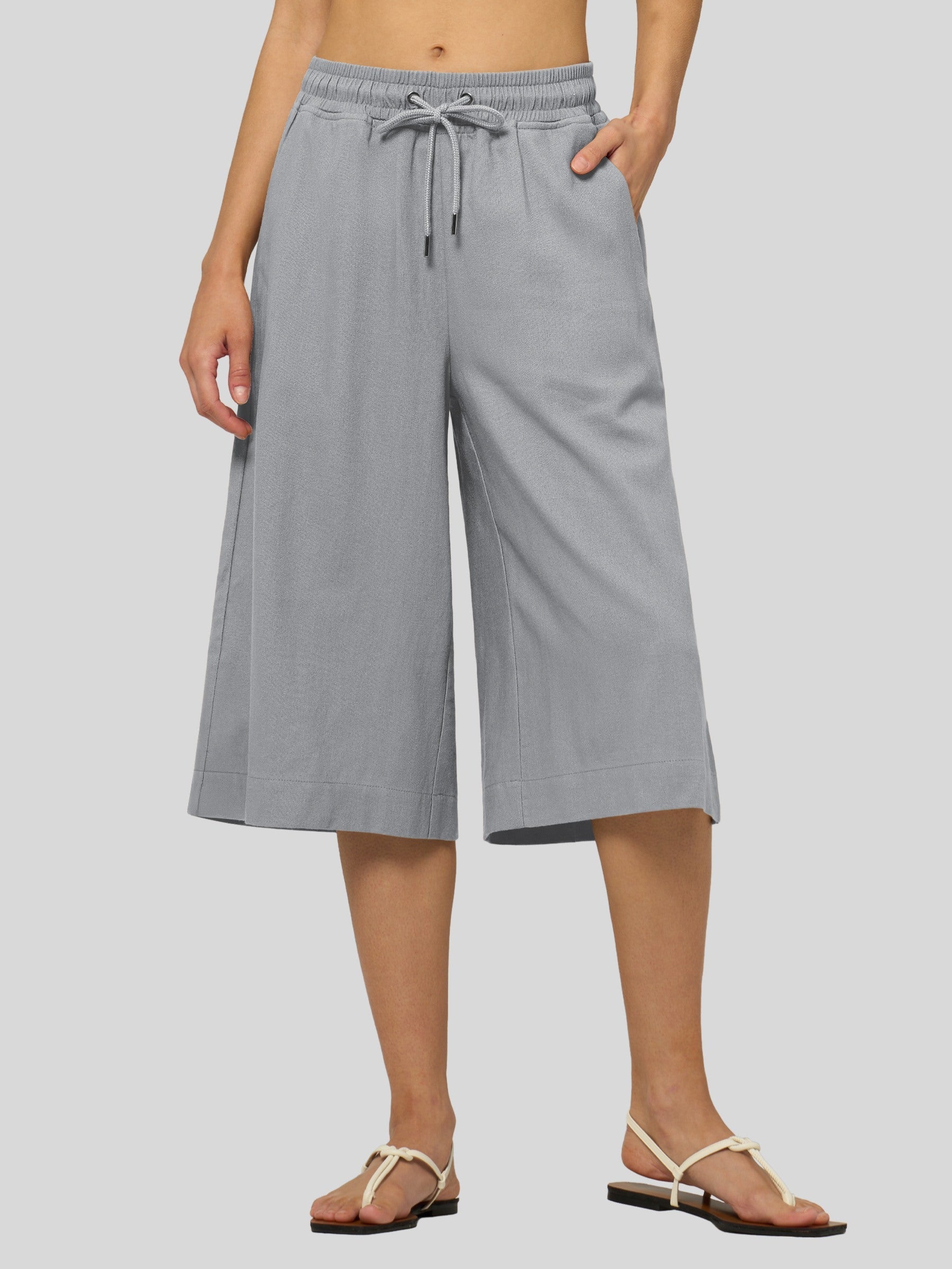 Women's Cotton Linen Easy Wide-Leg Capris