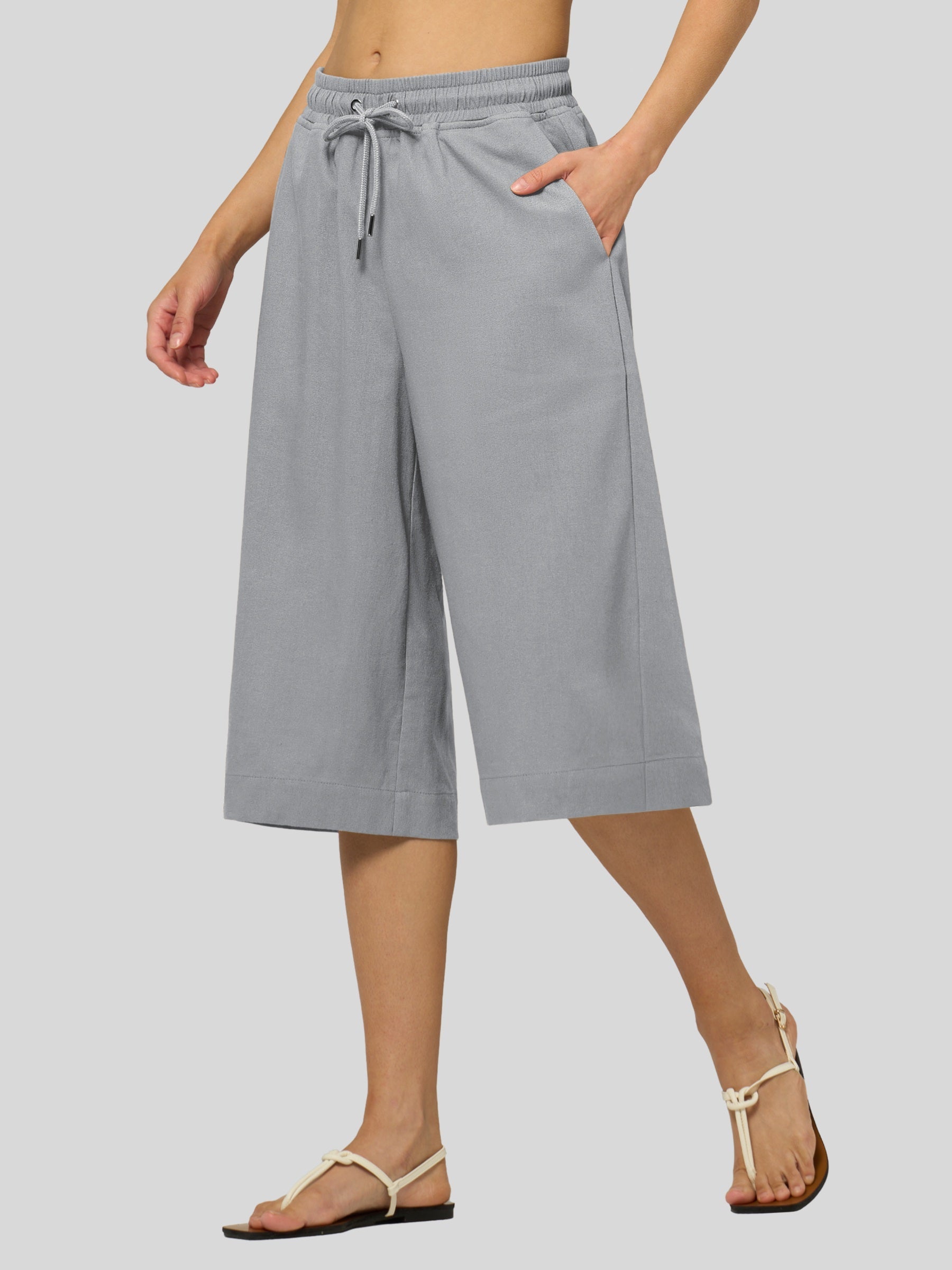 Women's Cotton Linen Easy Wide-Leg Capris