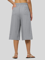 Women's Cotton Linen Easy Wide-Leg Capris