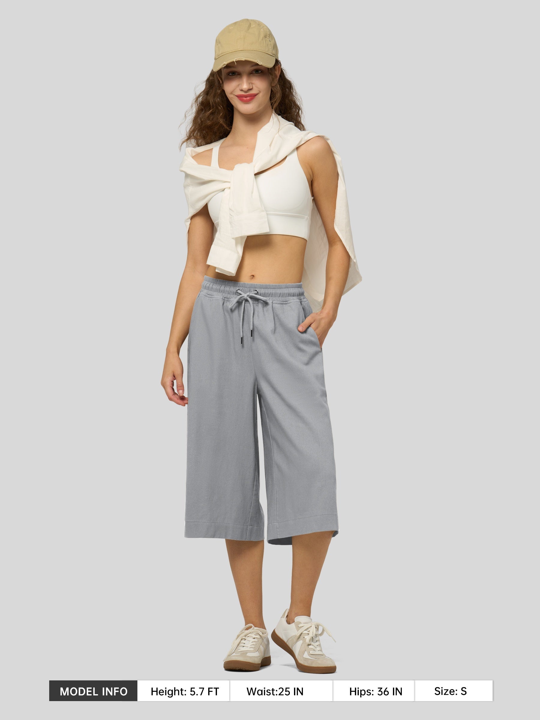 Women's Cotton Linen Easy Wide-Leg Capris