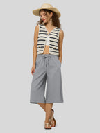 Women's Cotton Linen Easy Wide-Leg Capris