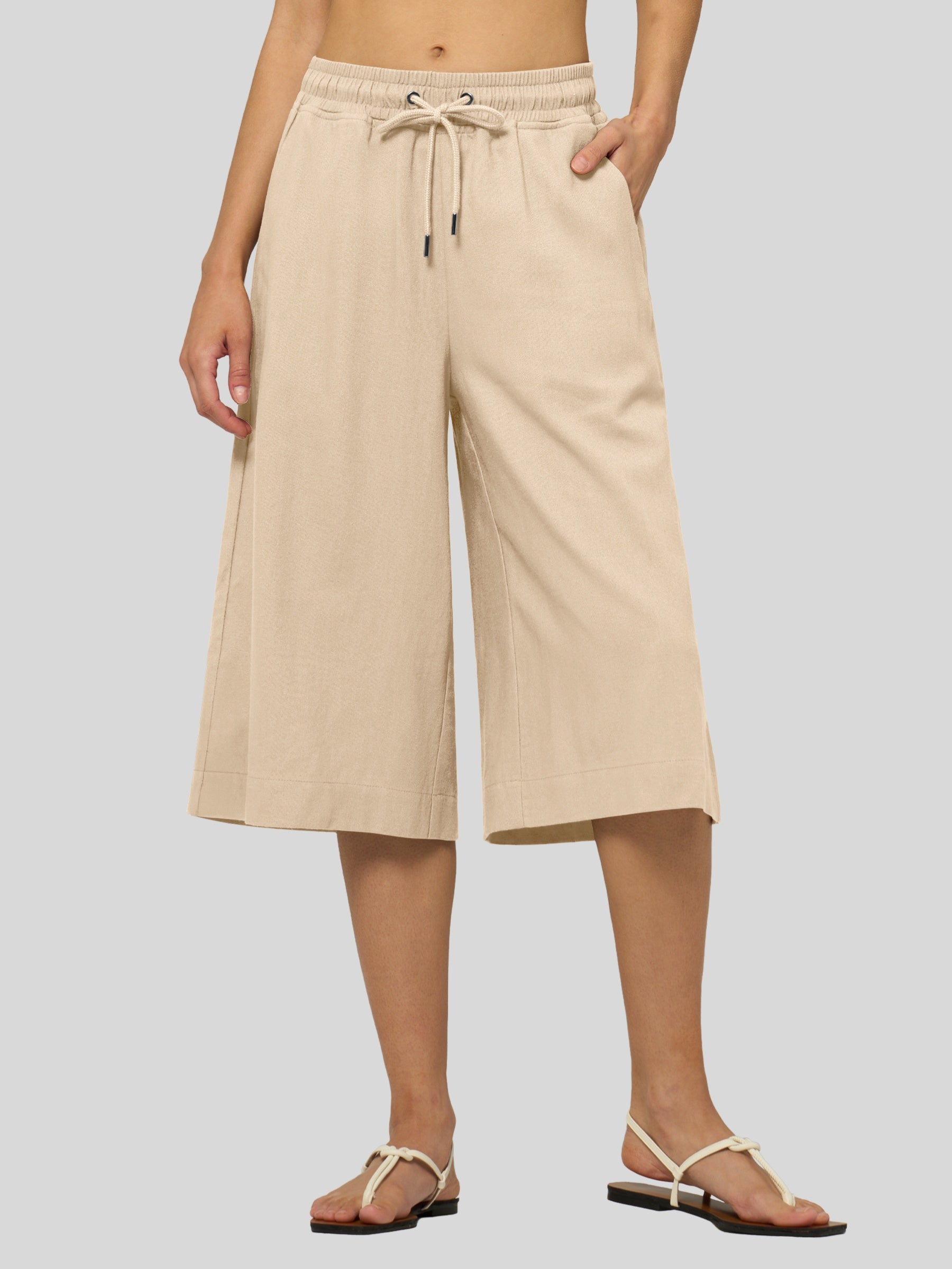 Women's Cotton Linen Easy Wide-Leg Capris