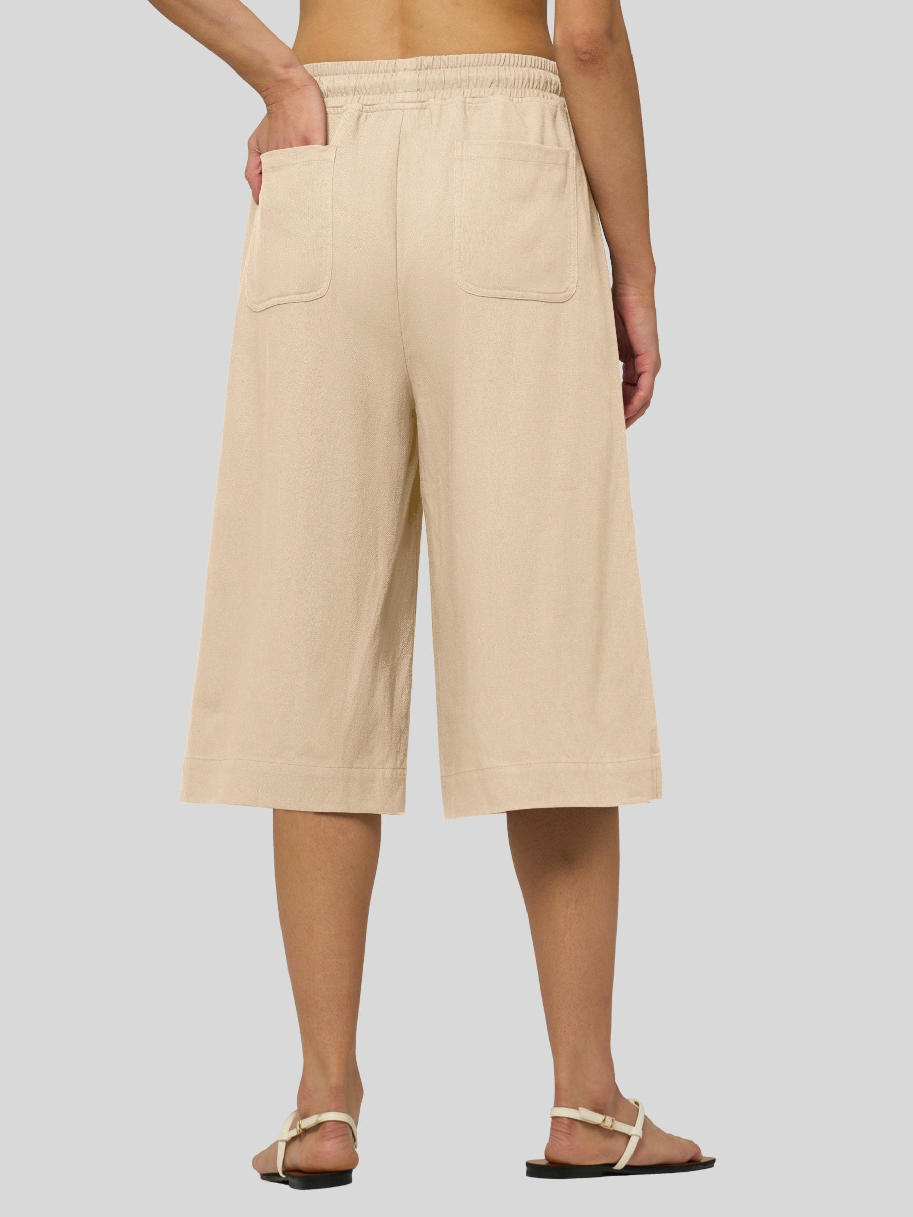 Women's Cotton Linen Easy Wide-Leg Capris