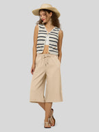 Women's Cotton Linen Easy Wide-Leg Capris