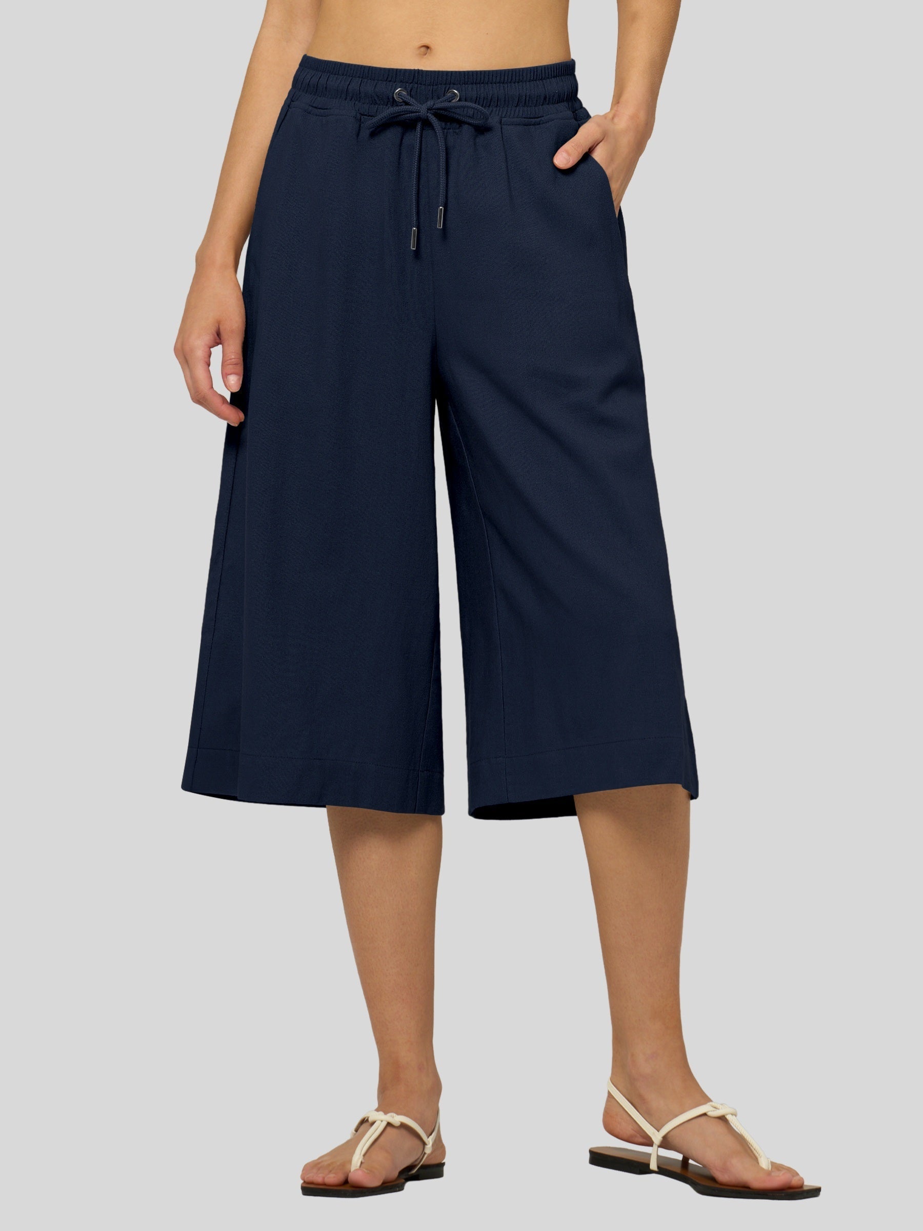 Women's Cotton Linen Easy Wide-Leg Capris