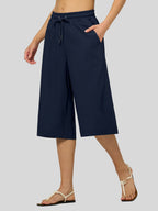 Women's Cotton Linen Easy Wide-Leg Capris