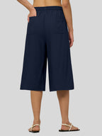 Women's Cotton Linen Easy Wide-Leg Capris