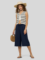 Women's Cotton Linen Easy Wide-Leg Capris