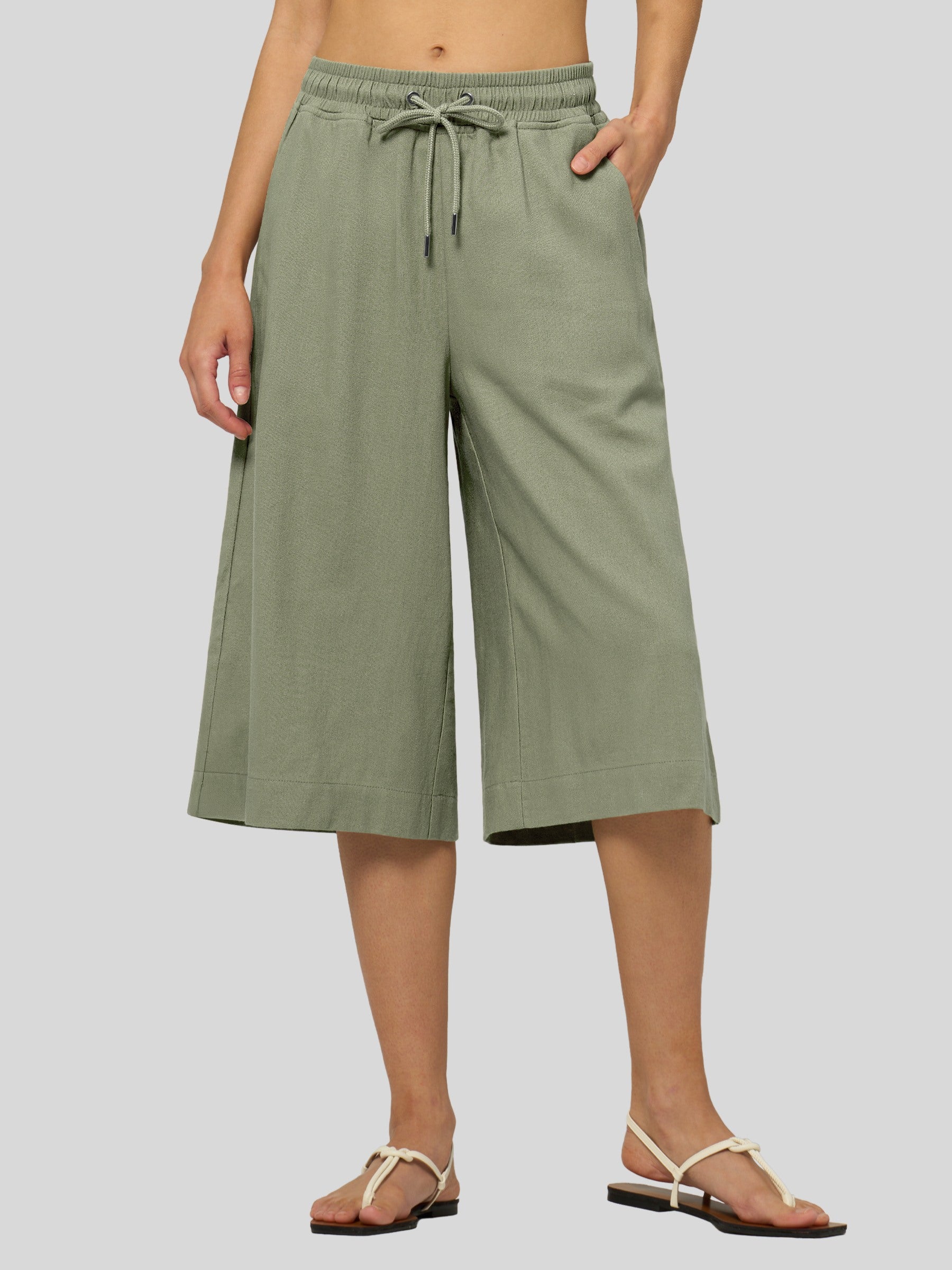 Women's Cotton Linen Easy Wide-Leg Capris