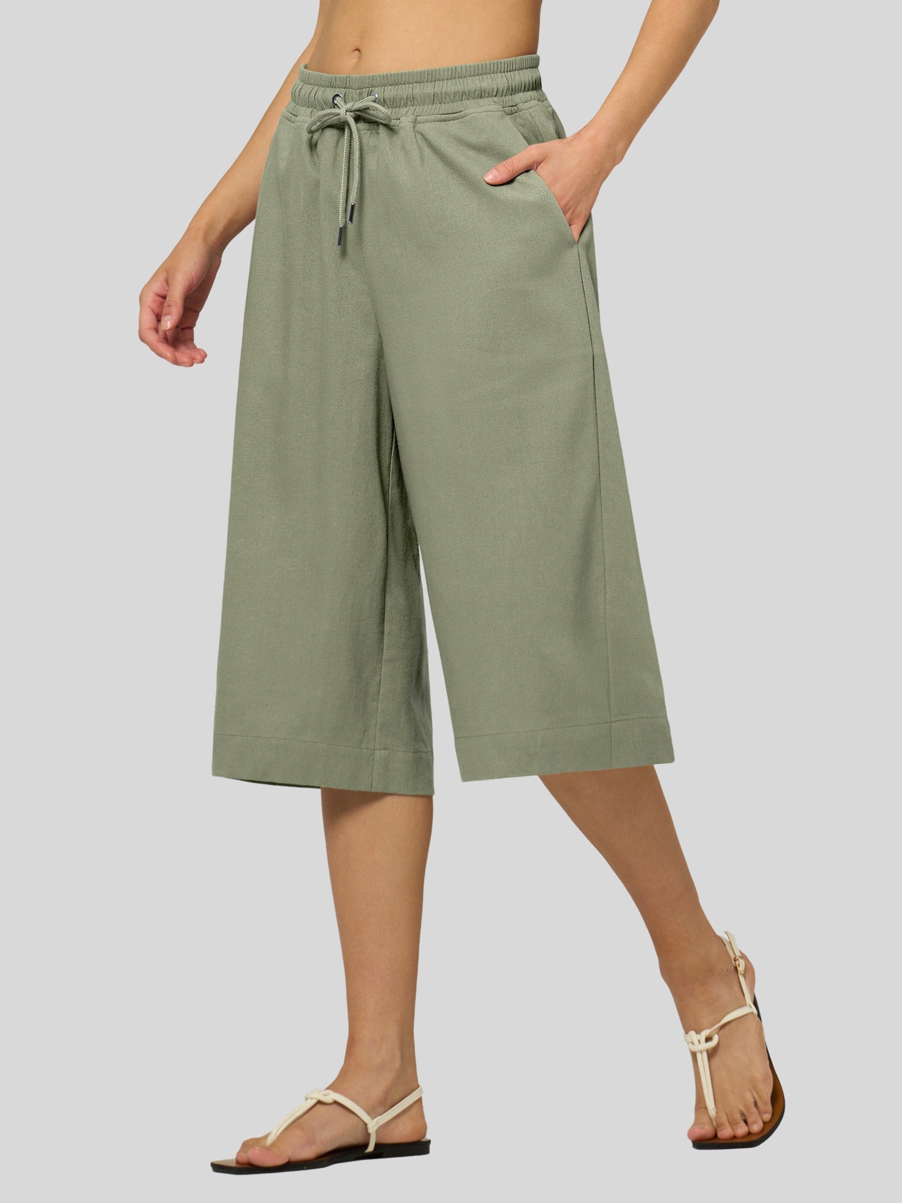 Women's Cotton Linen Easy Wide-Leg Capris
