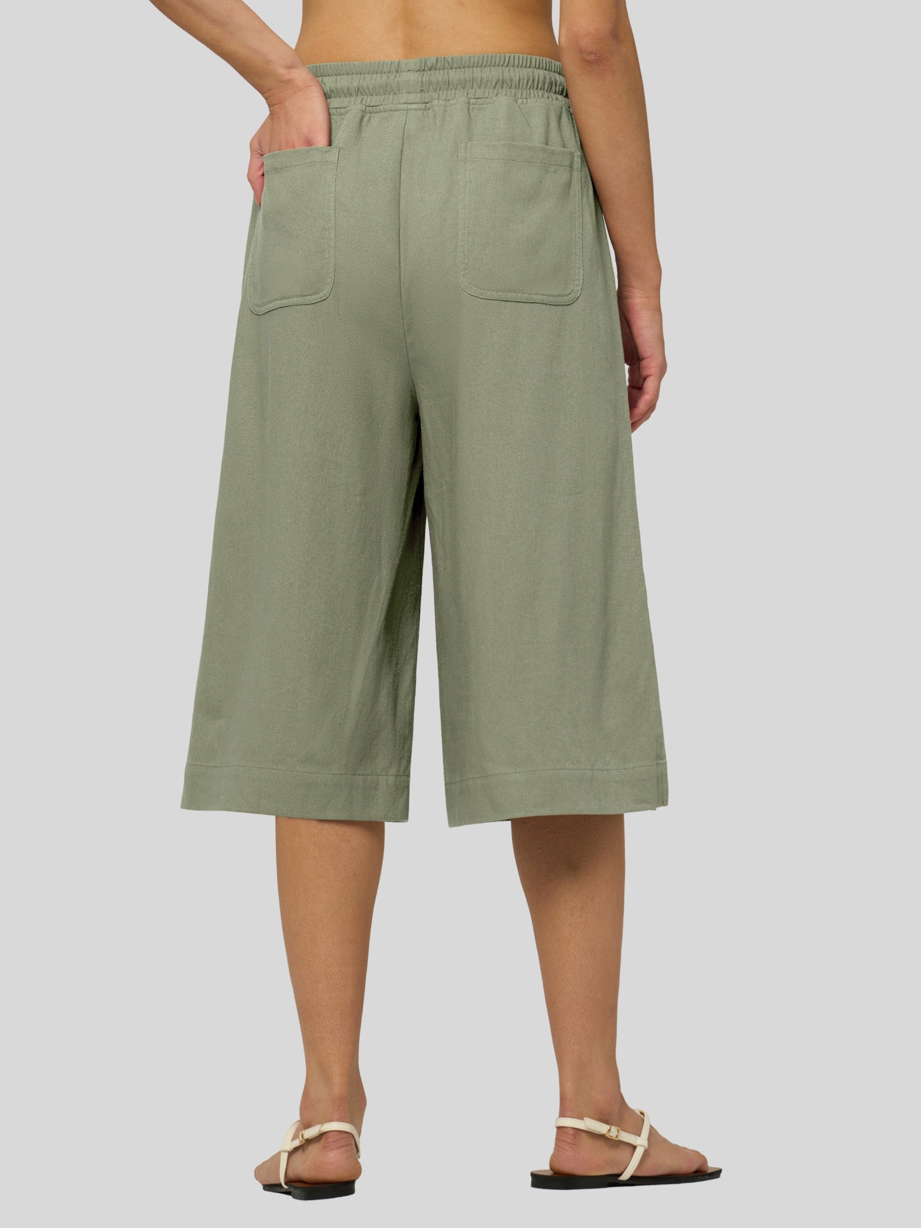 Women's Cotton Linen Easy Wide-Leg Capris