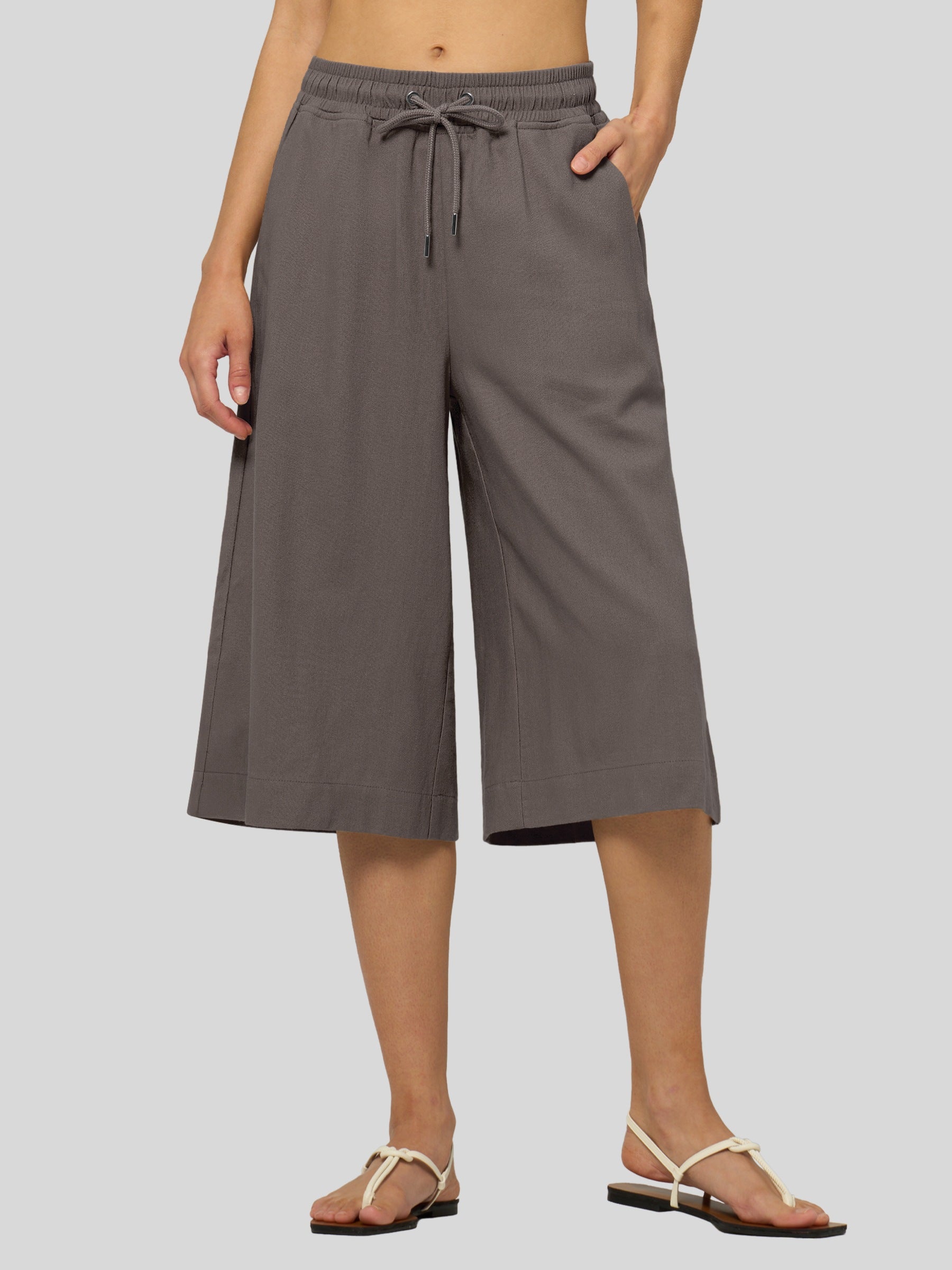 Women's Cotton Linen Easy Wide-Leg Capris