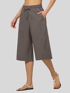 Women's Cotton Linen Easy Wide-Leg Capris
