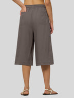 Women's Cotton Linen Easy Wide-Leg Capris