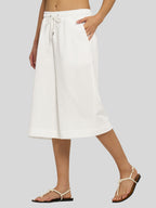 Women's Cotton Linen Easy Wide-Leg Capris