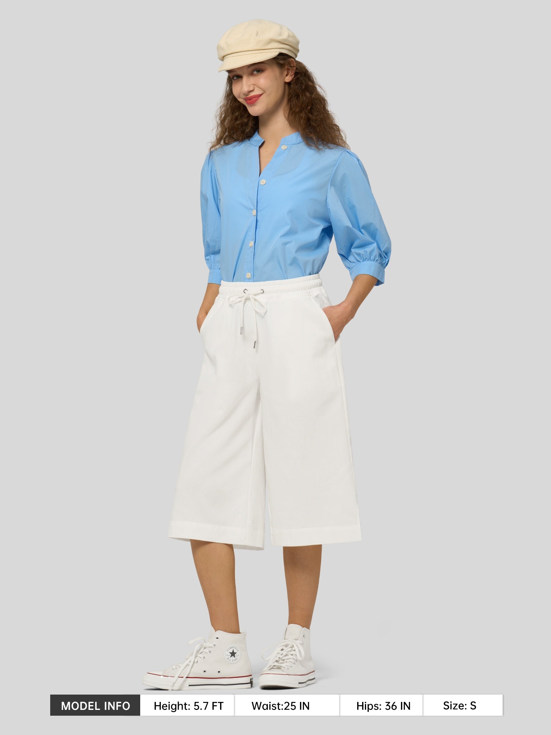 Women's Cotton Linen Easy Wide-Leg Capris